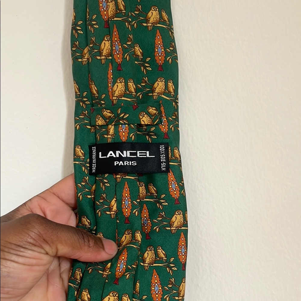 LANCEL MEN 100% Silk Green Patterned Men's Tie
